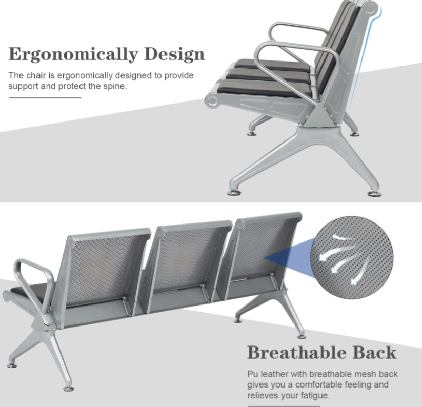3 Link Padded Office Bench