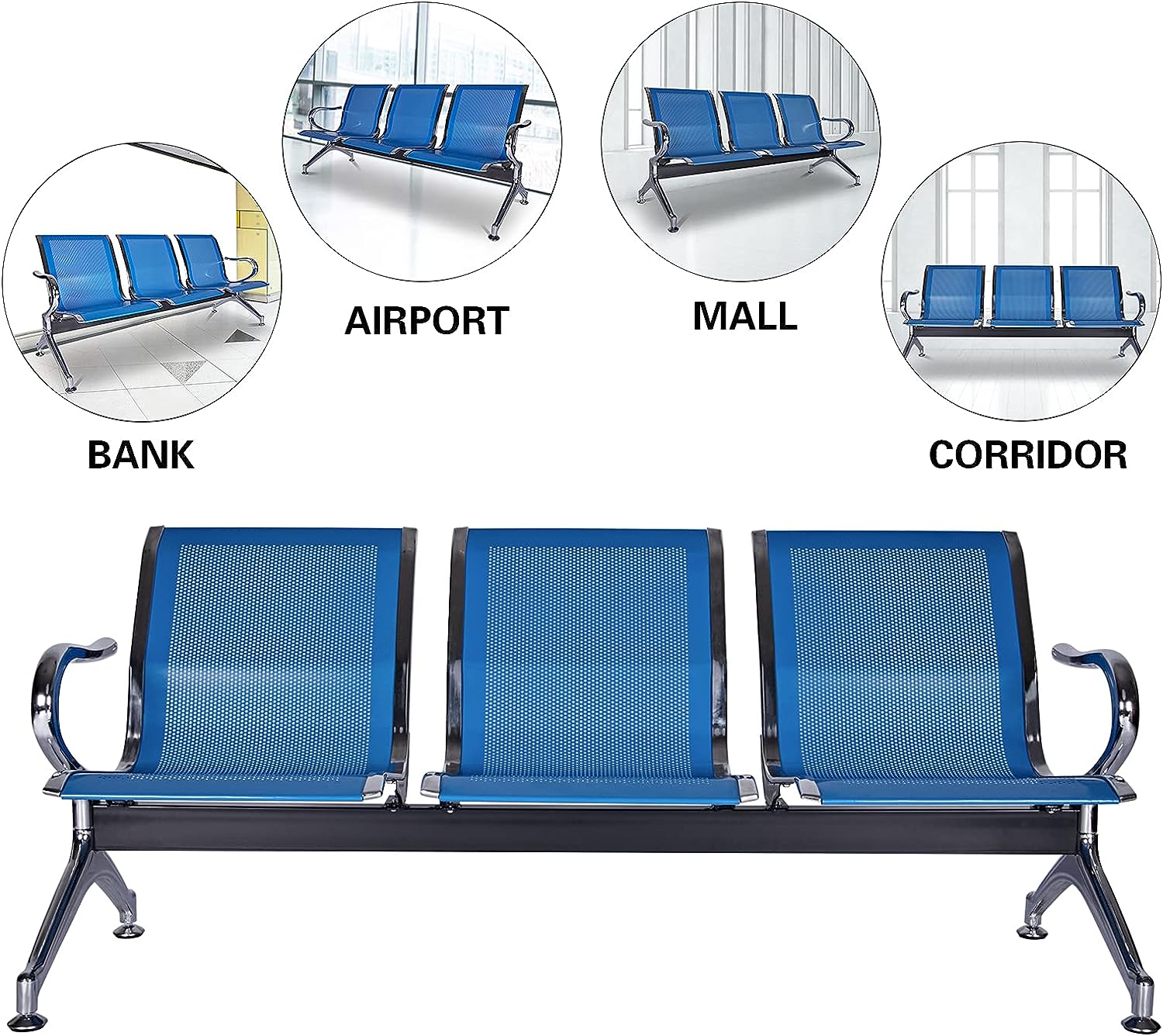 Airport 3-Seater Metallic Office Bench
