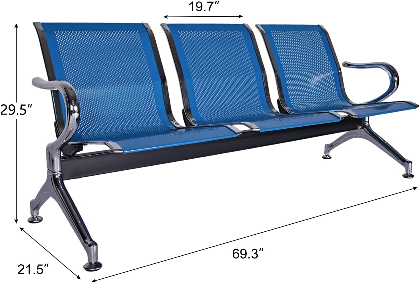 Airport 3-Seater Metallic Office Bench