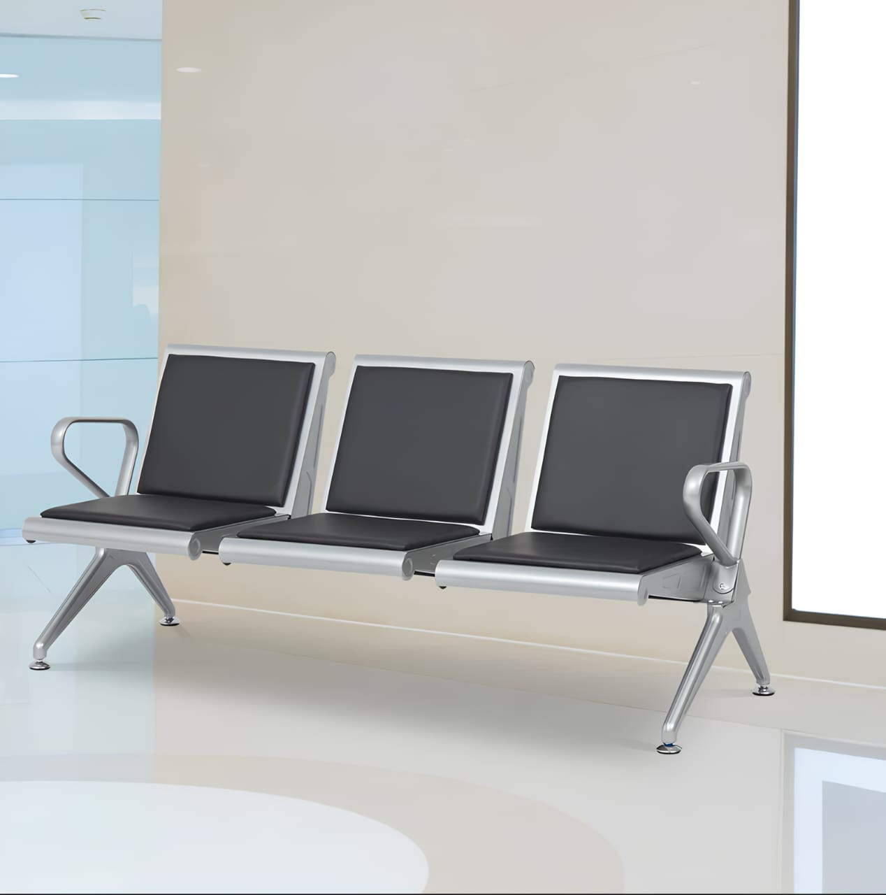 3-Link Leather Padded Waiting Bench