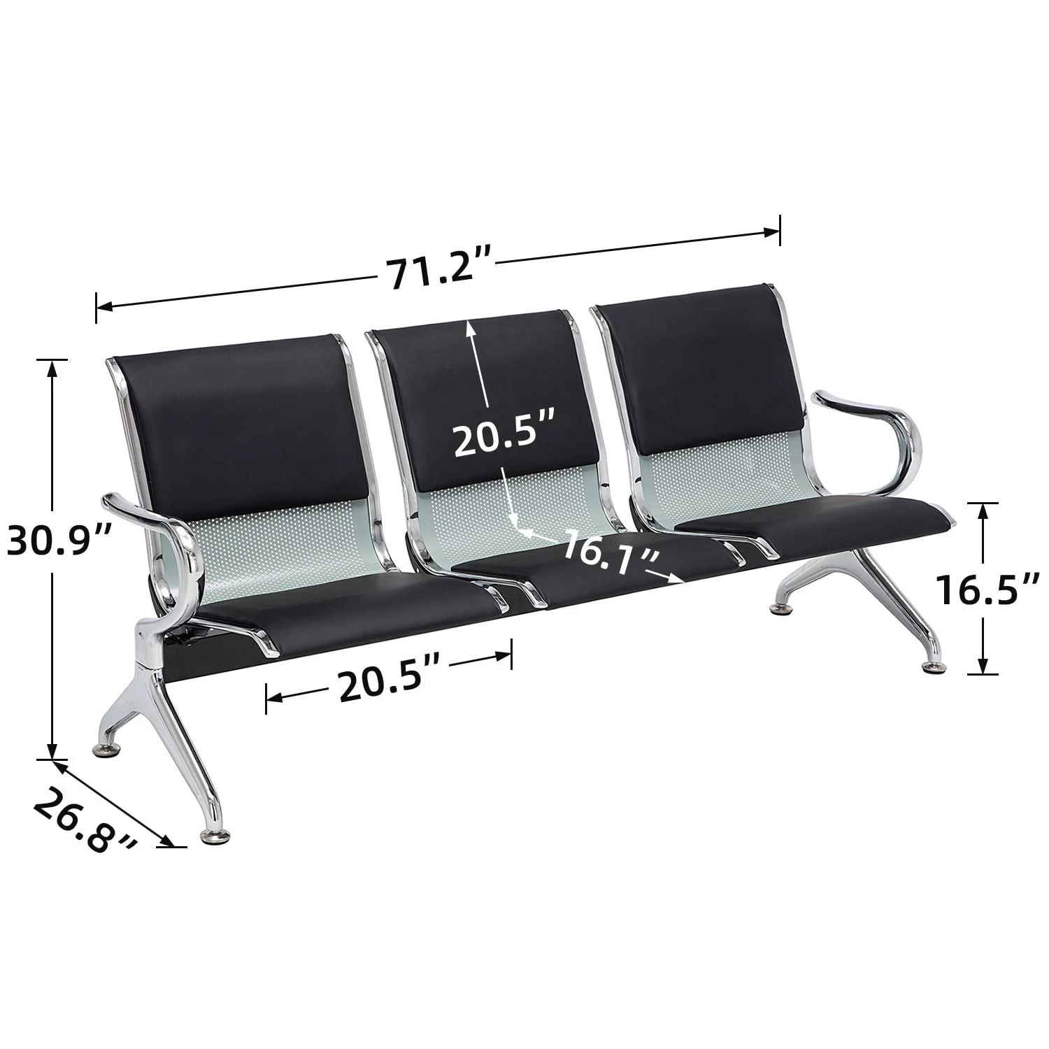 3-Link Leather Padded Waiting Bench